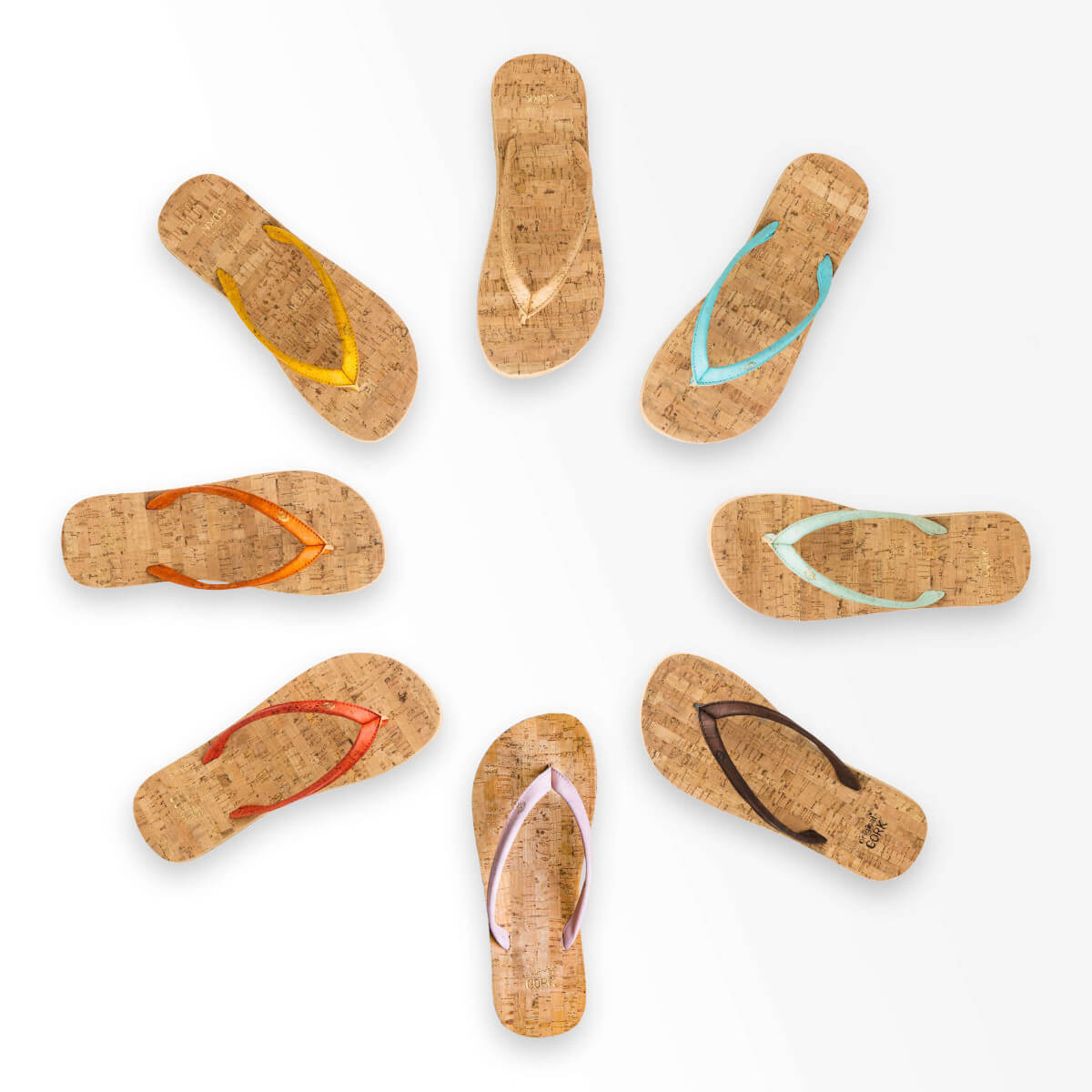 Cork Flip Flops All Colors in a Circle - HowCork