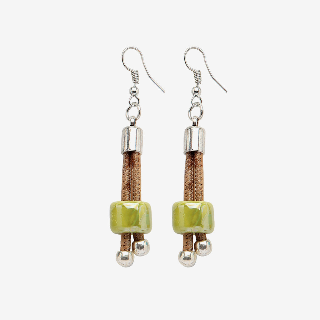 Artelusa Cork Earrings with Lime Green Ceramics