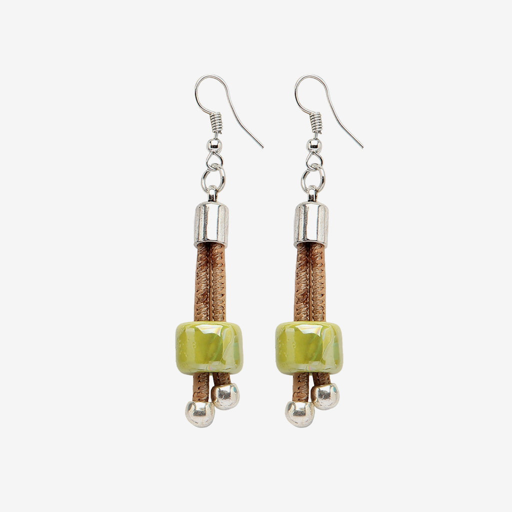 Artelusa Cork Earrings with Lime Green Ceramics