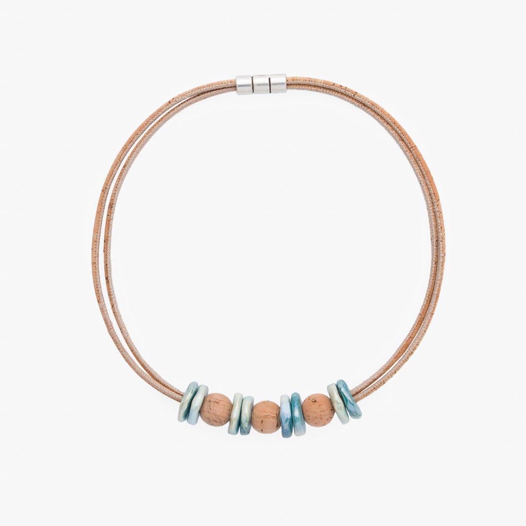 Artelusa Cork Necklace with Cork Bead and Ocean Blue Ceramics
