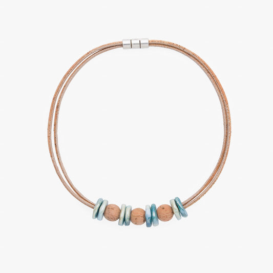 Artelusa Cork Necklace with Cork Bead and Ocean Blue Ceramics