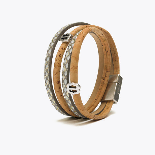 Artelusa Cork Wrap Bracelet with Gray Ribbon