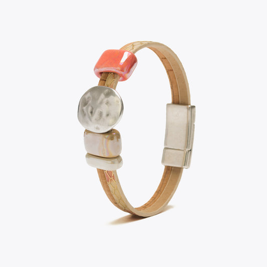 Artelusa Cork Bracelet with Silver Plate and Pink Ceramic