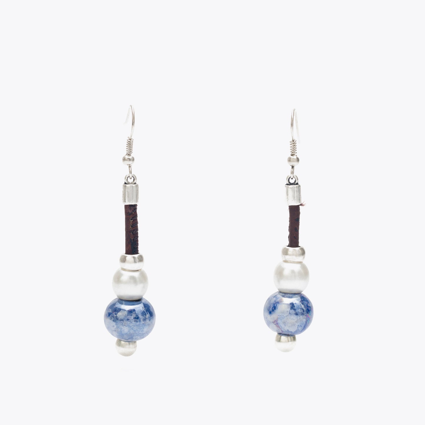 Artelusa Brown Cork Earrings with Blue Bead and Pearl