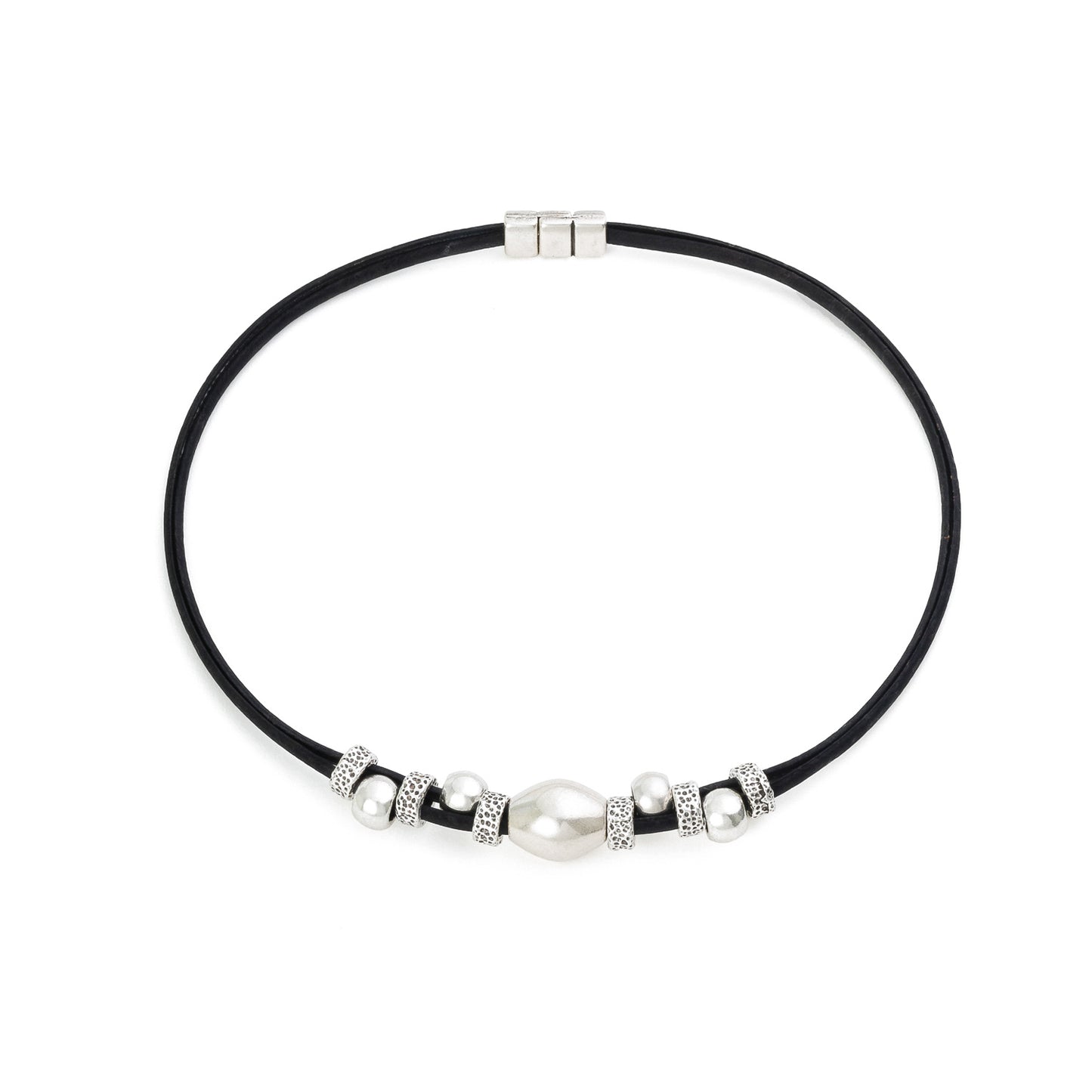 Artelusa Black Cork Double Chain Beaded Necklace