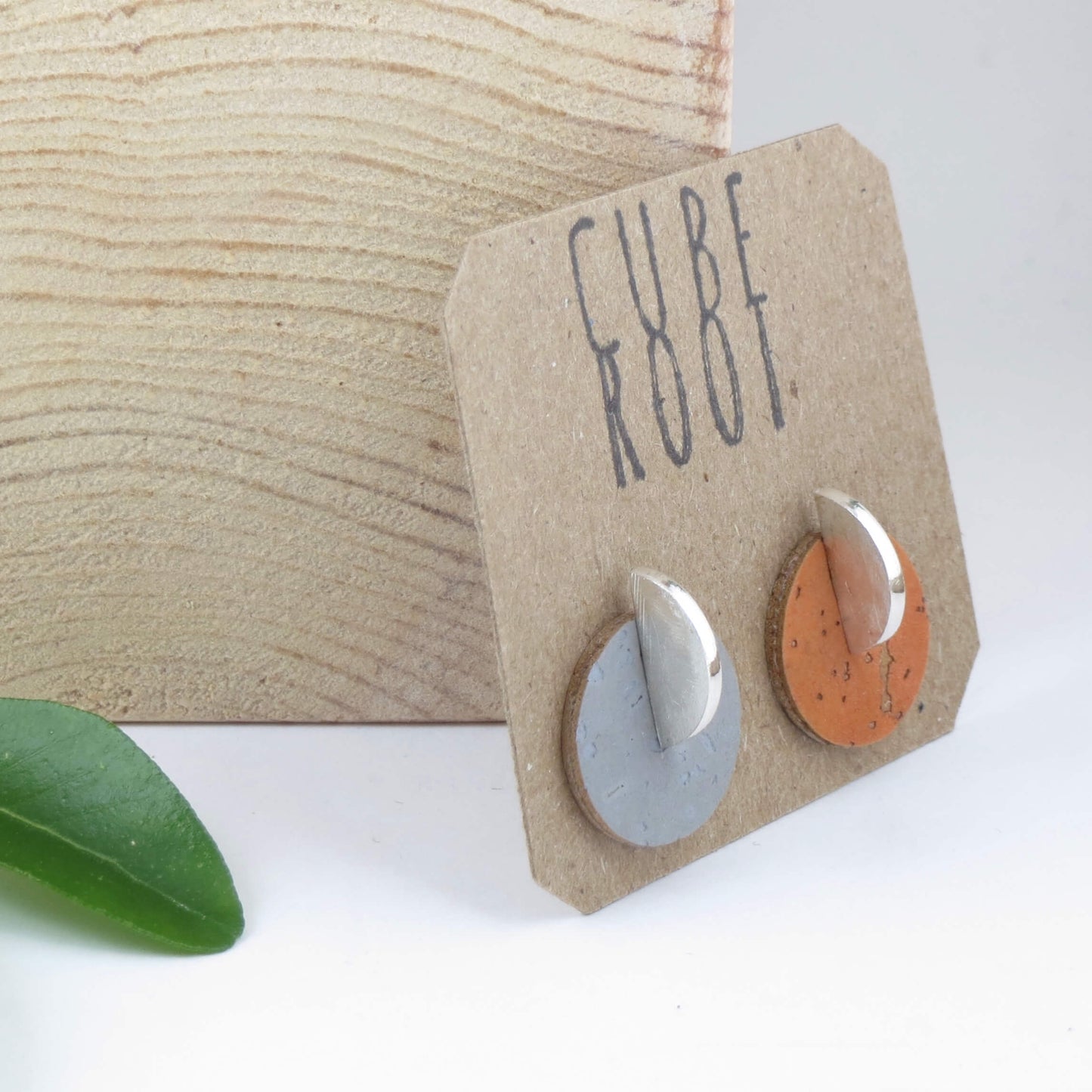 Cube Root Shape Shift Cork + Silver Stud Earrings