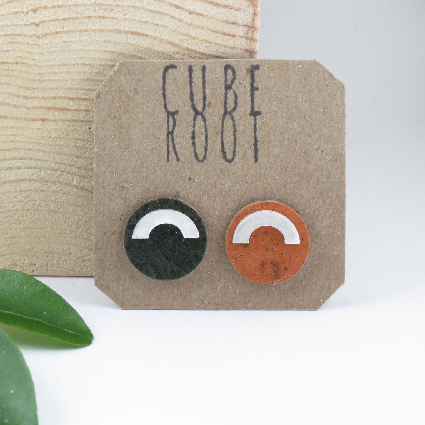 Cube Root Shape Shift Cork + Silver Stud Earrings