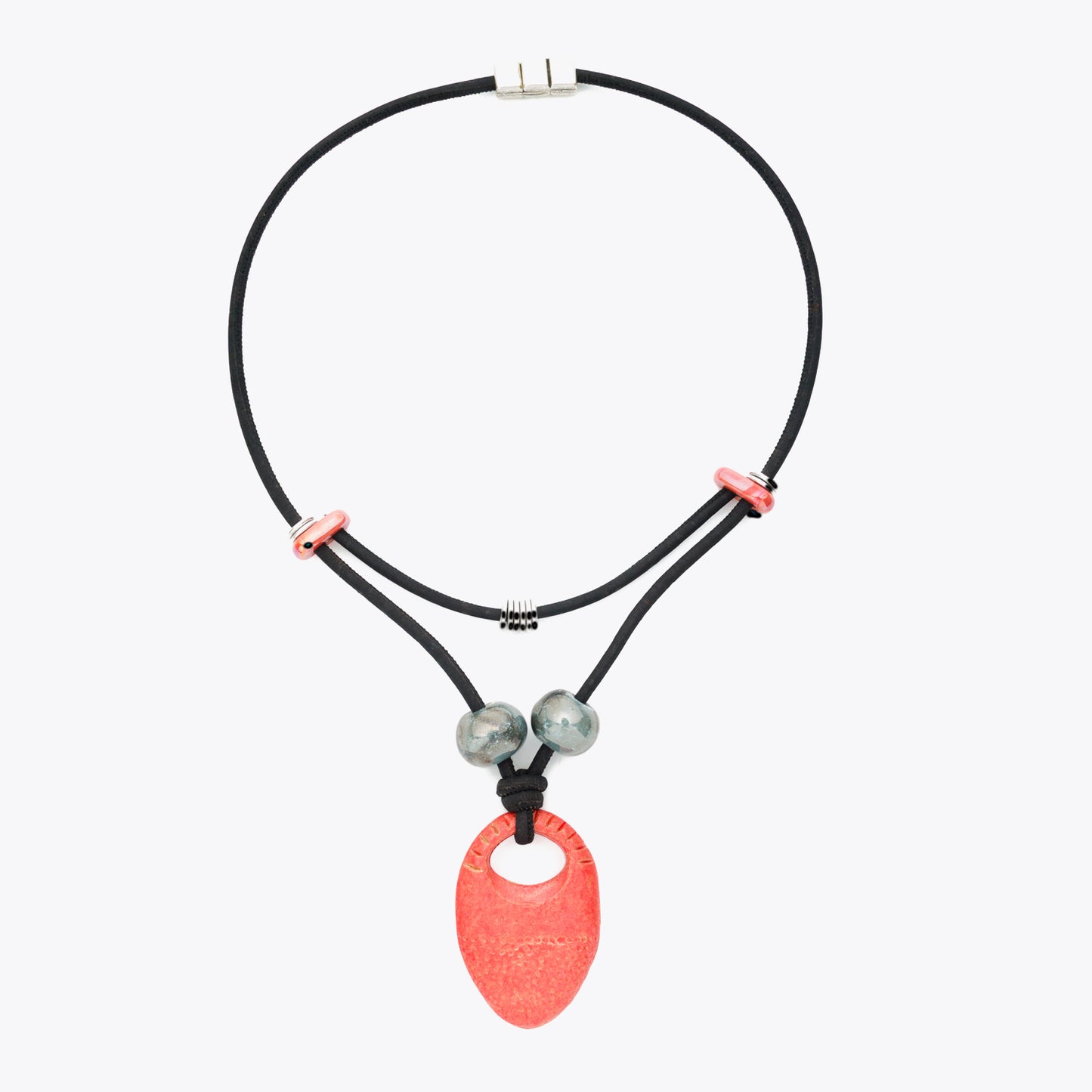 Artelusa Black Cork Drop Necklace with Red Ceramic