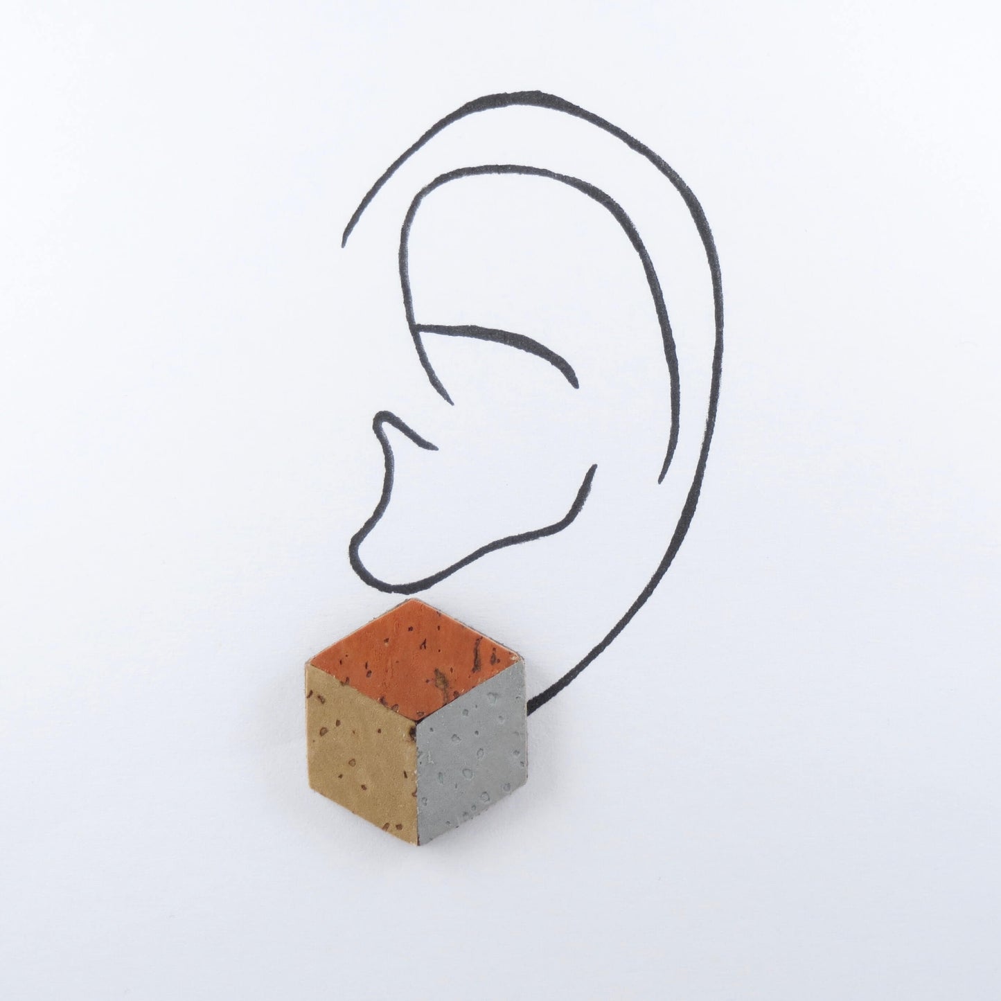 Cube Root Cork Geometric Large Cube Stud Earrings