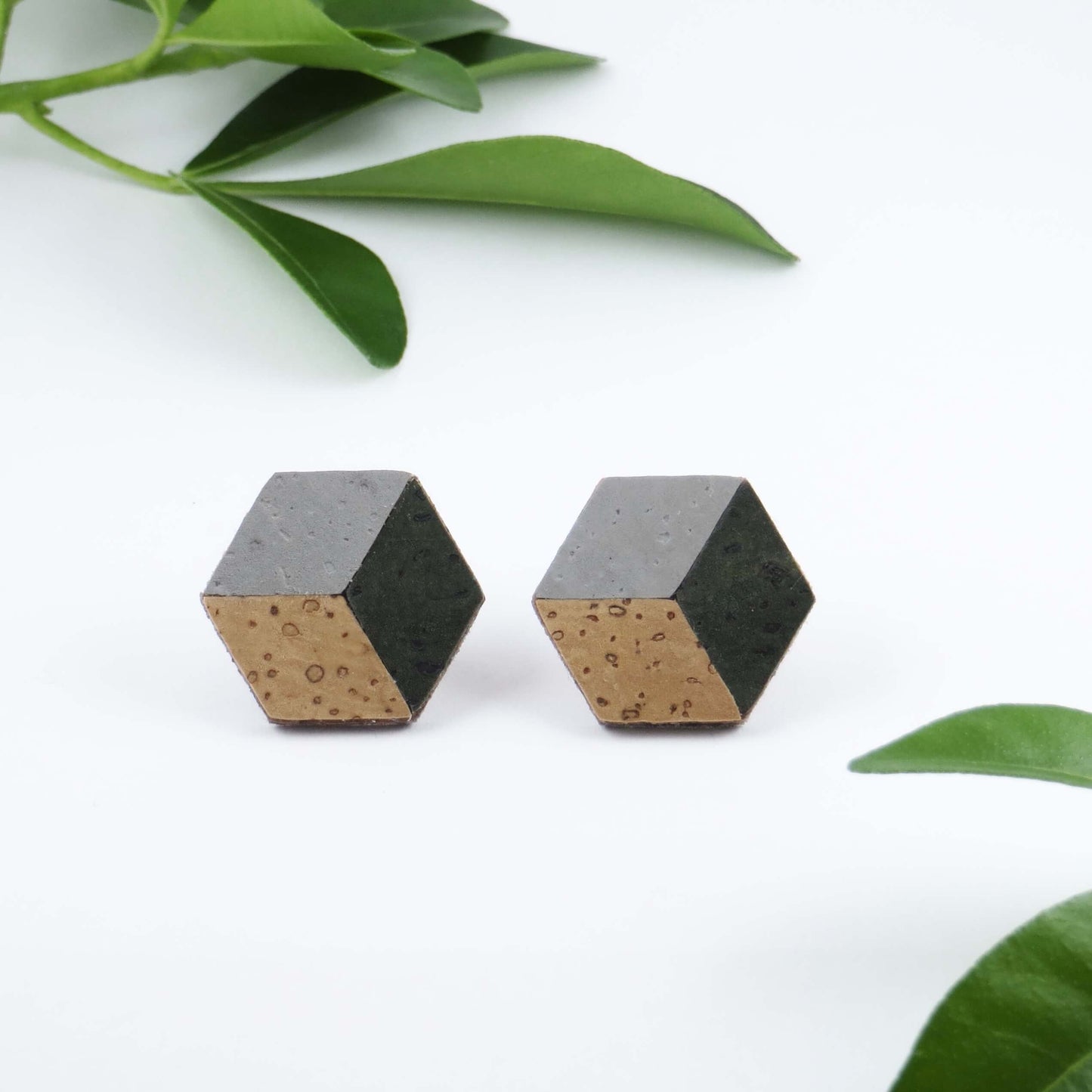 Cube Root Cork Geometric Large Cube Stud Earrings