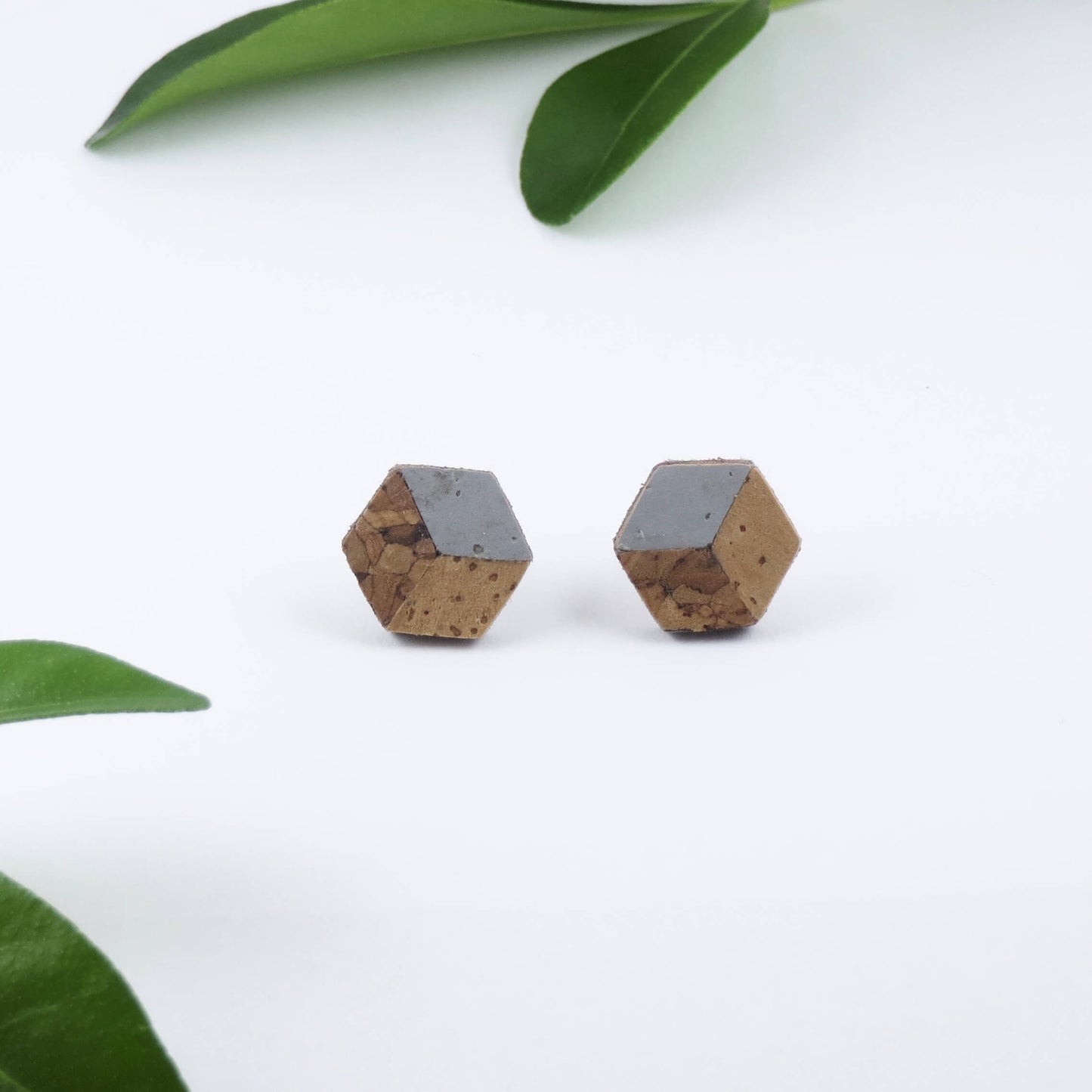 Cube Root Cork Geometric Small Cube Stud Earrings