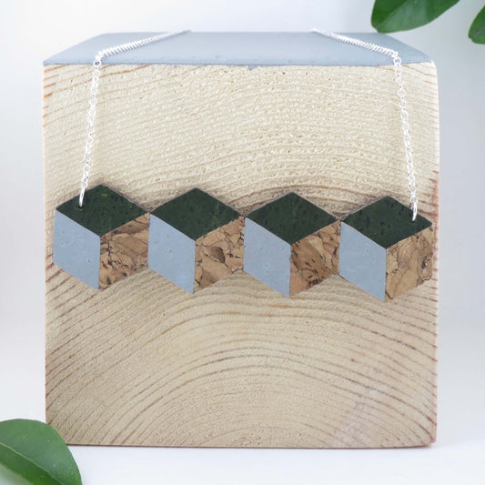 Cube Root Cork Geometric Four Cube Necklace
