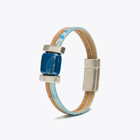 Artelusa Cork Bracelet with Blue Ribbon and Ceramic
