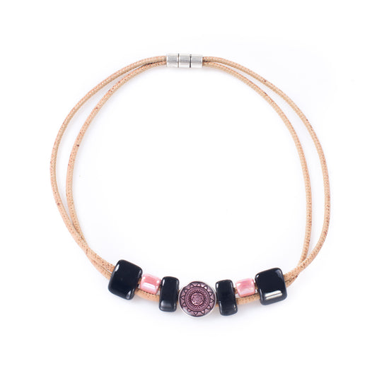 Black and Pink Ceramic Cork Necklace | HowCork - The Cork Marketplace