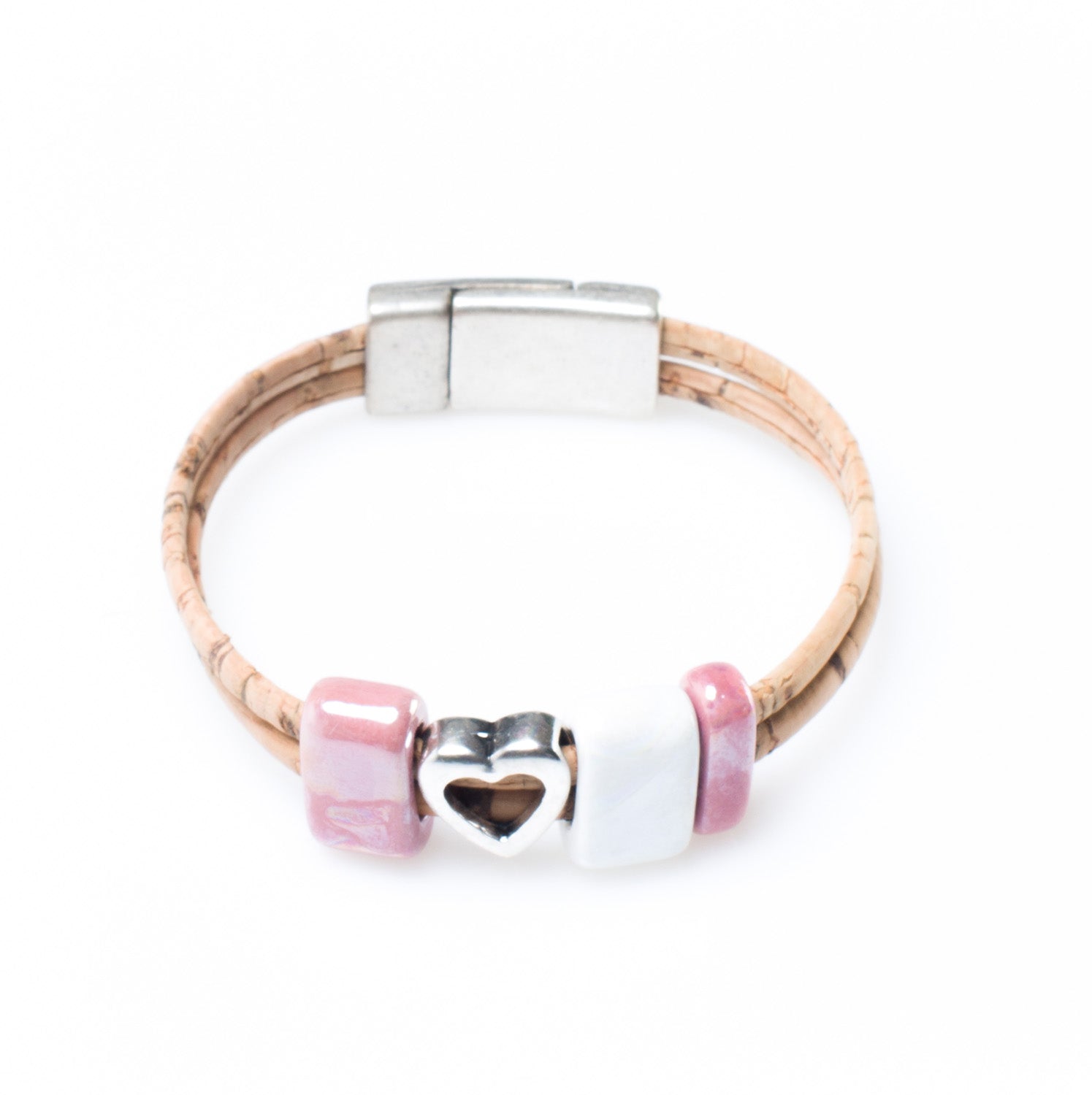 Art for the Cure White and Pink Heart Bracelet | HowCork - The Cork Marketplace