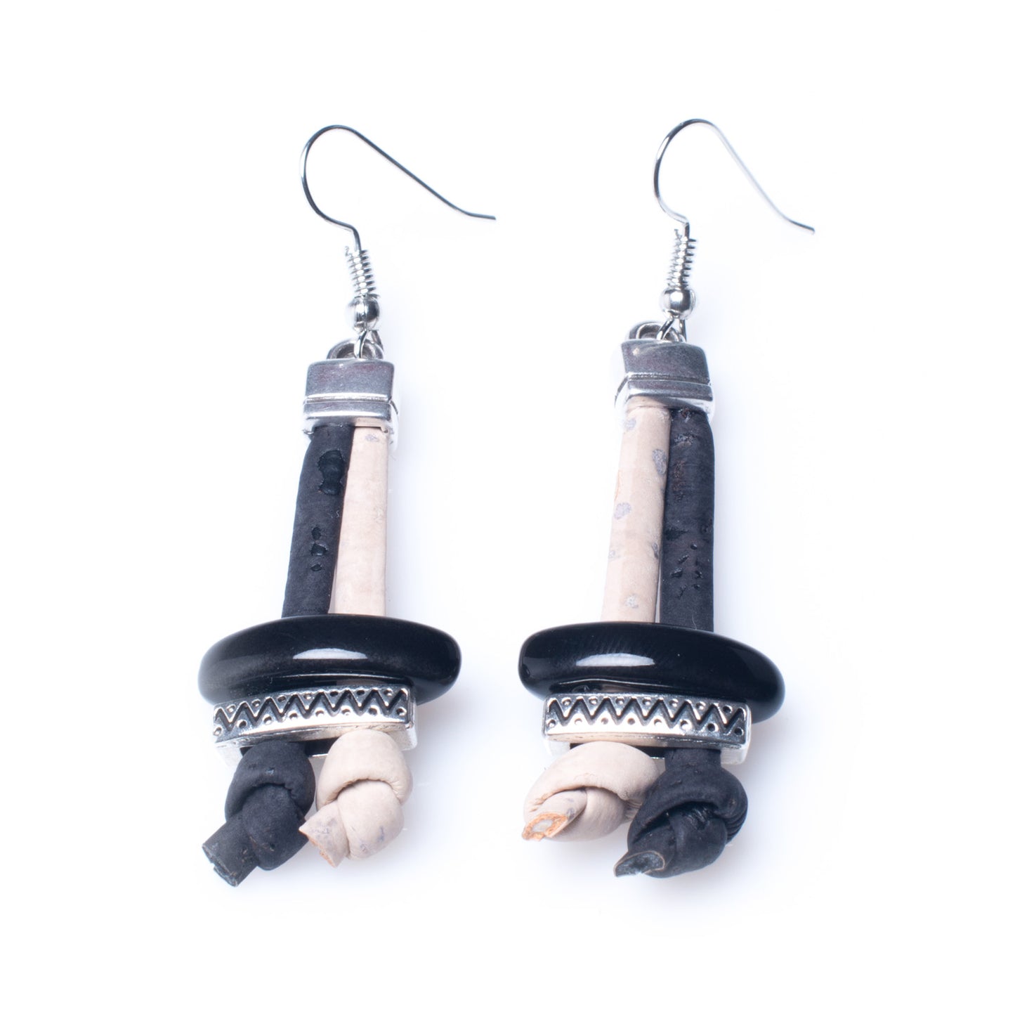White and Black Cork Earrings | HowCork - The Cork Marketplace