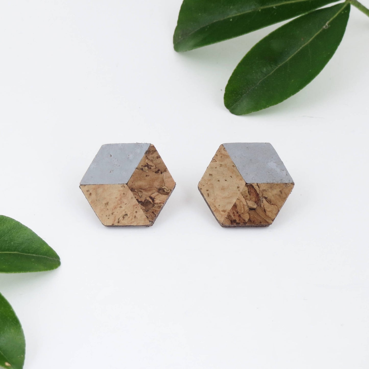 Cube Root Cork Geometric Large Cube Stud Earrings