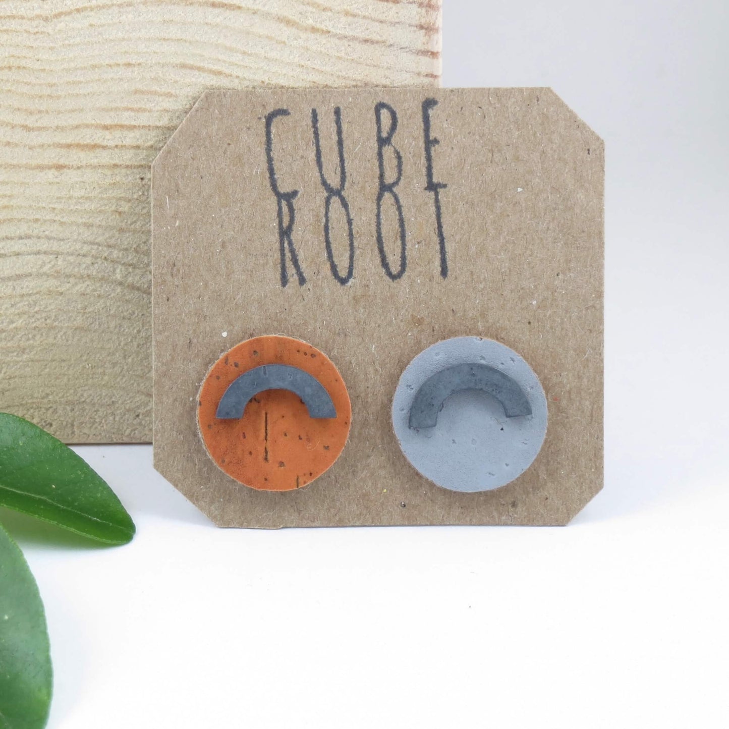 Cube Root Shape Shift Cork + Silver Stud Earrings