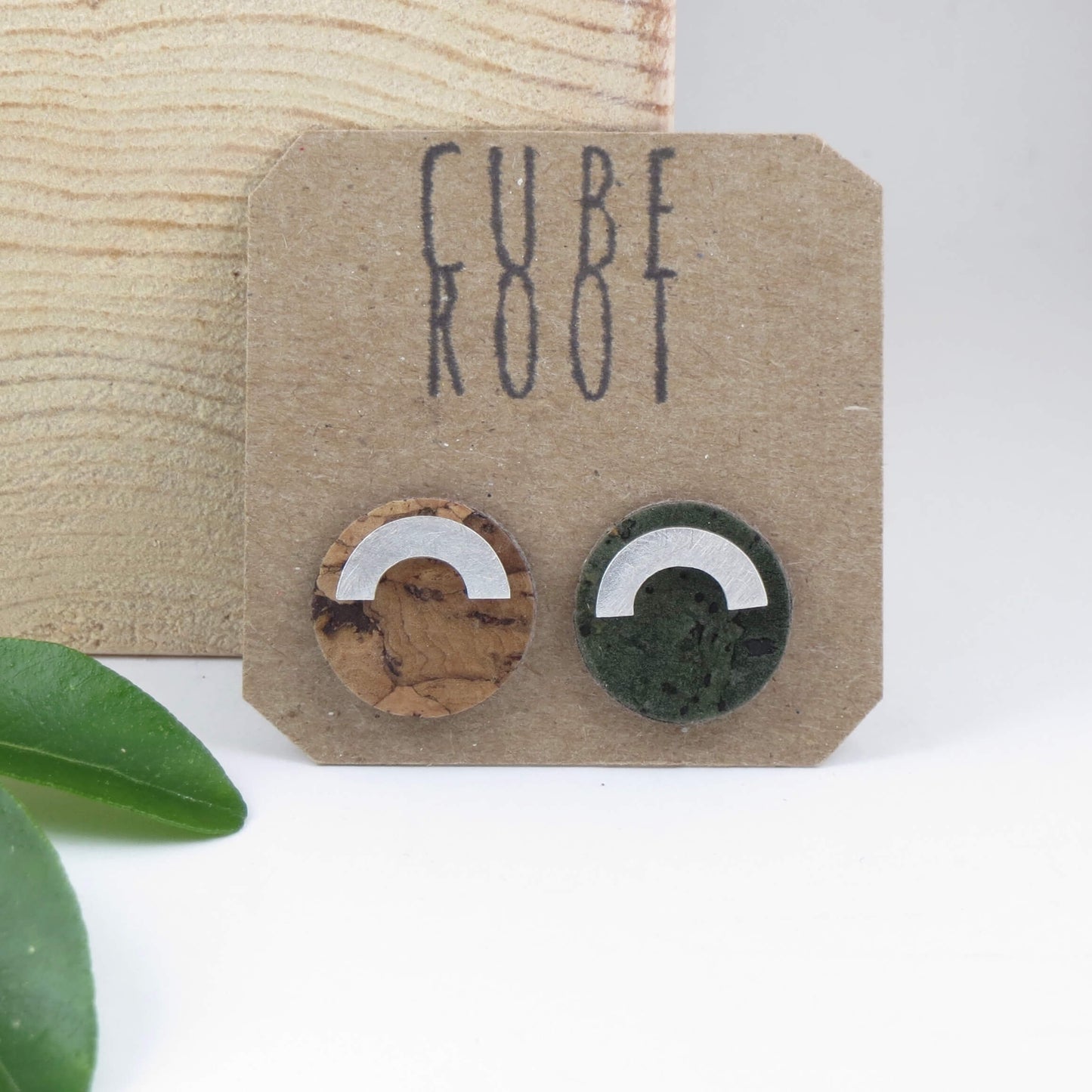 Cube Root Shape Shift Cork + Silver Stud Earrings