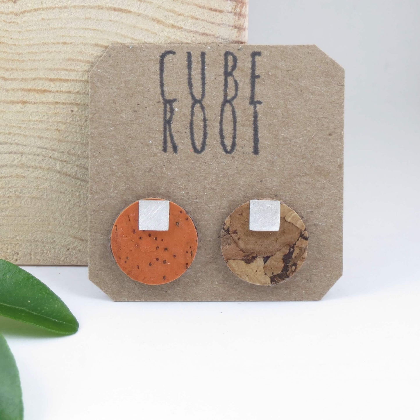 Cube Root Shape Shift Cork + Silver Stud Earrings