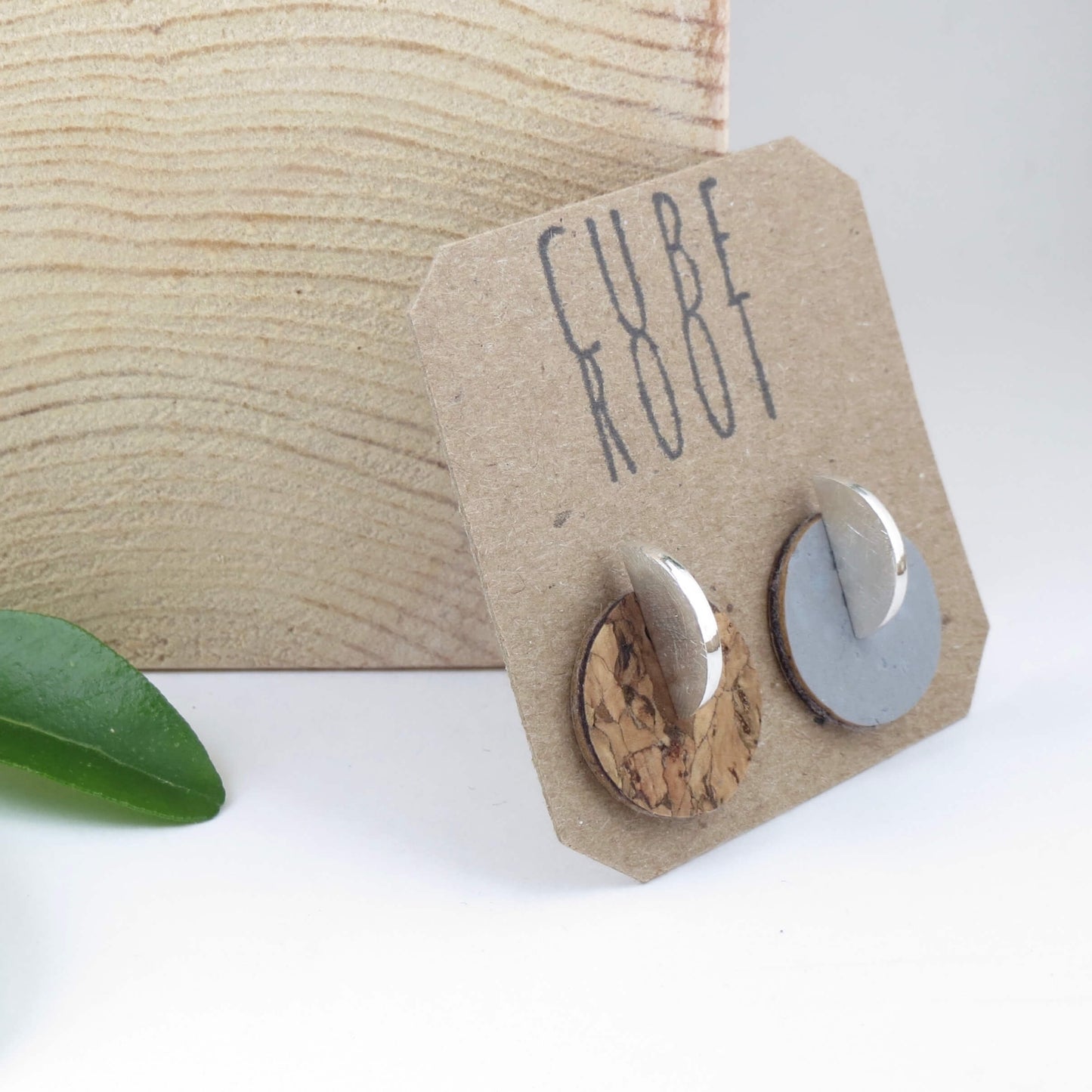 Cube Root Shape Shift Cork + Silver Stud Earrings
