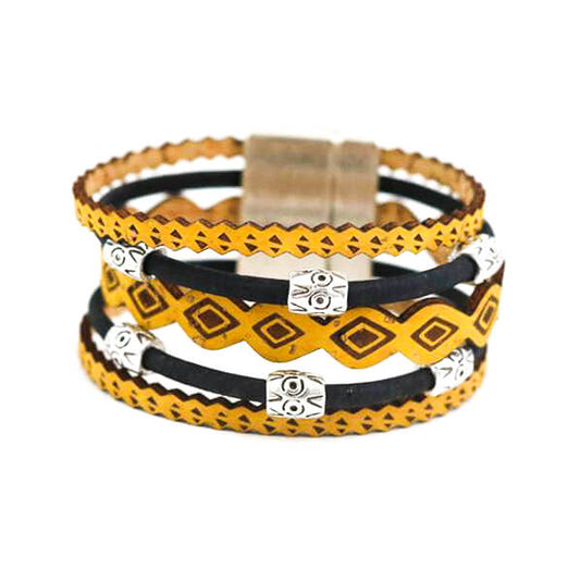Grow From Nature Yellow and Black Tribal Cork Bracelet