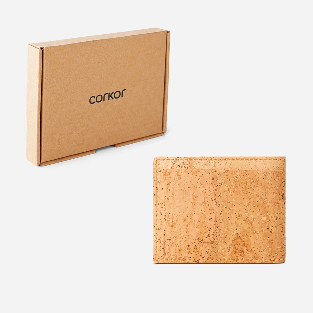 Corkor Vegan Cork Bifold Wallet for Men, Light Brown