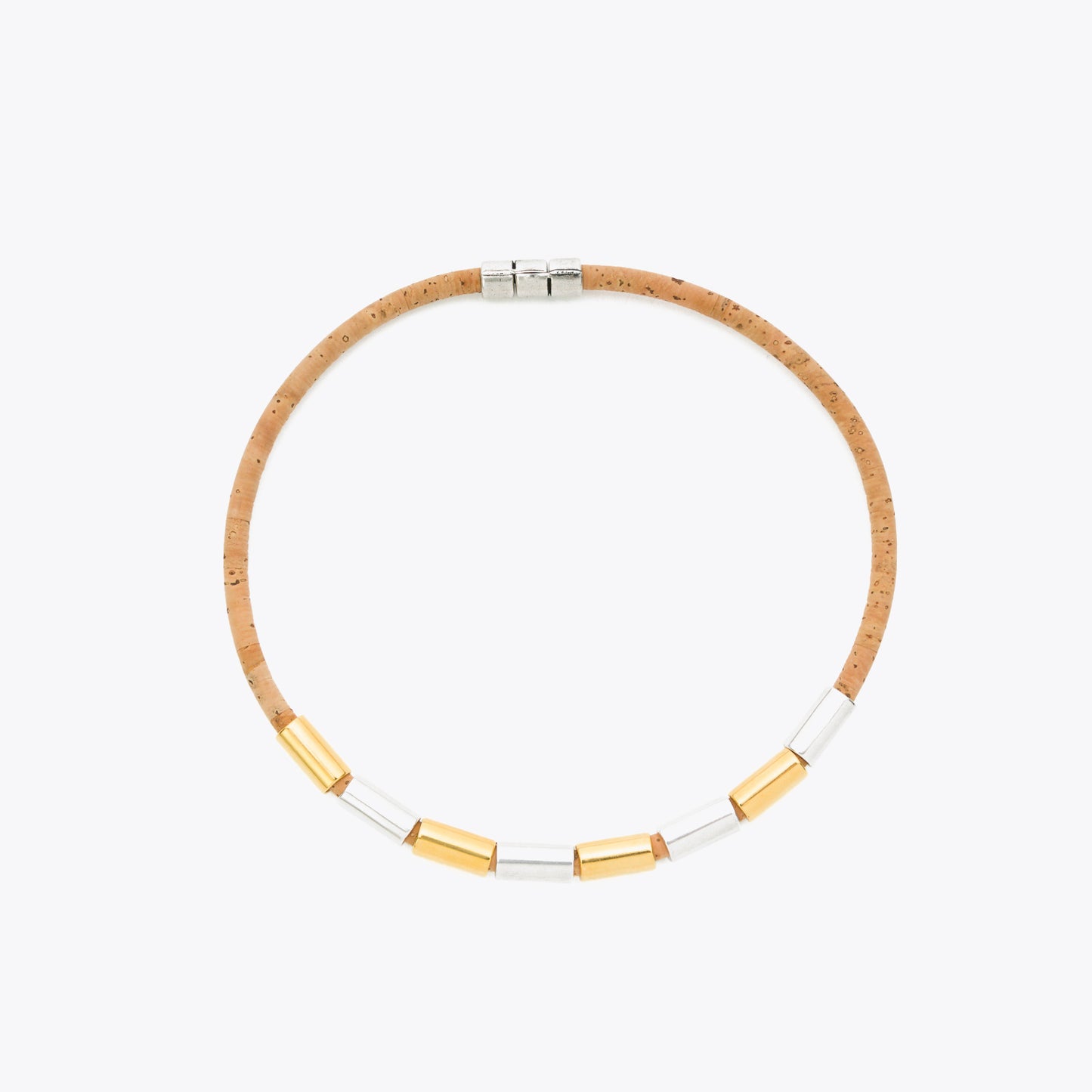 Artelusa Cork Necklace with Silver and Gold Tubes