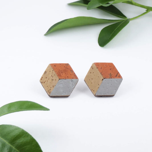 Cube Root Cork Geometric Large Cube Stud Earrings