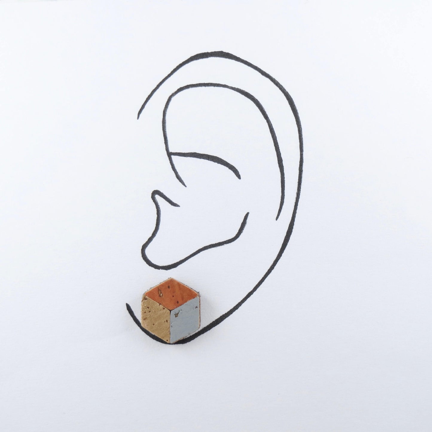 Cube Root Cork Geometric Small Cube Stud Earrings