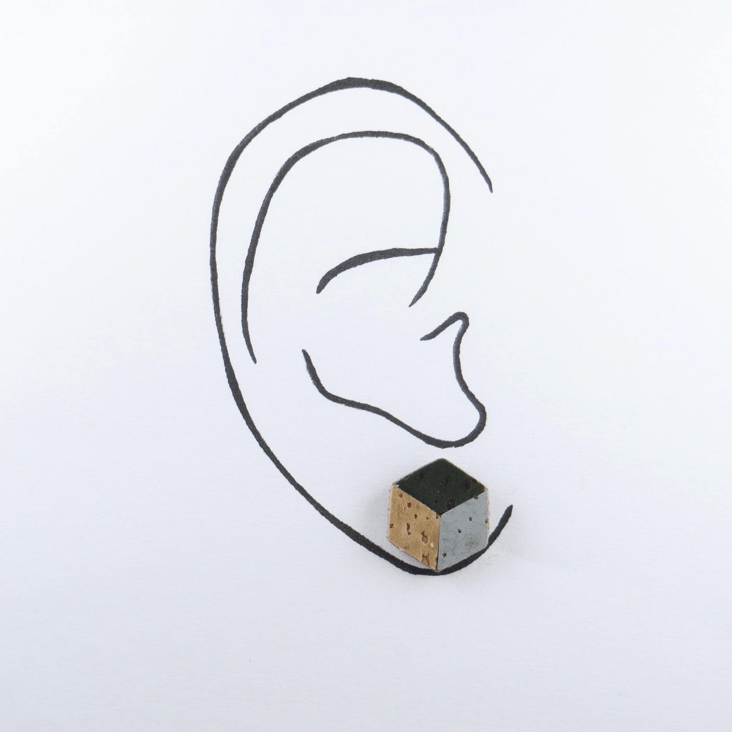 Cube Root Cork Geometric Small Cube Stud Earrings