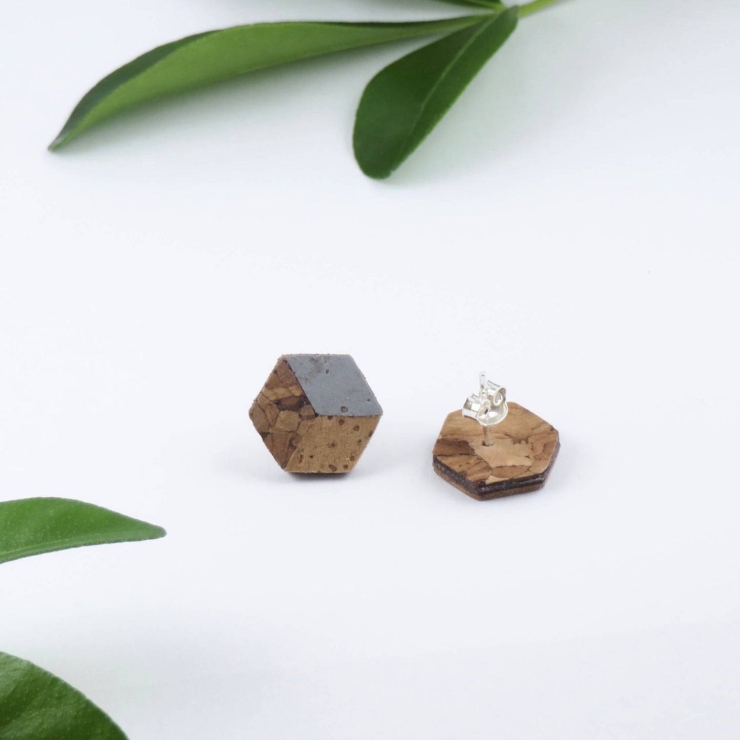 Cube Root Cork Geometric Small Cube Stud Earrings